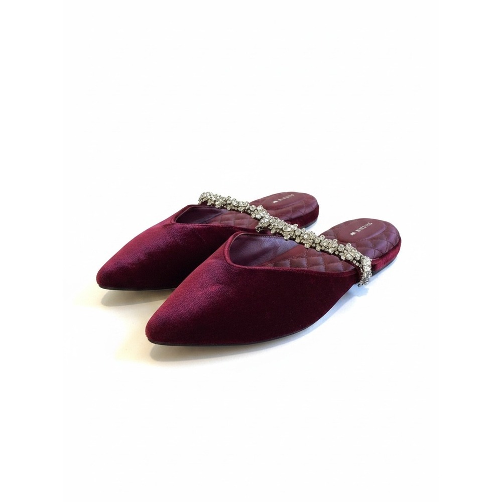 Birdies Swan Flats Size 8 Sangria Velvet Crystal Embellished Mules Regencycore